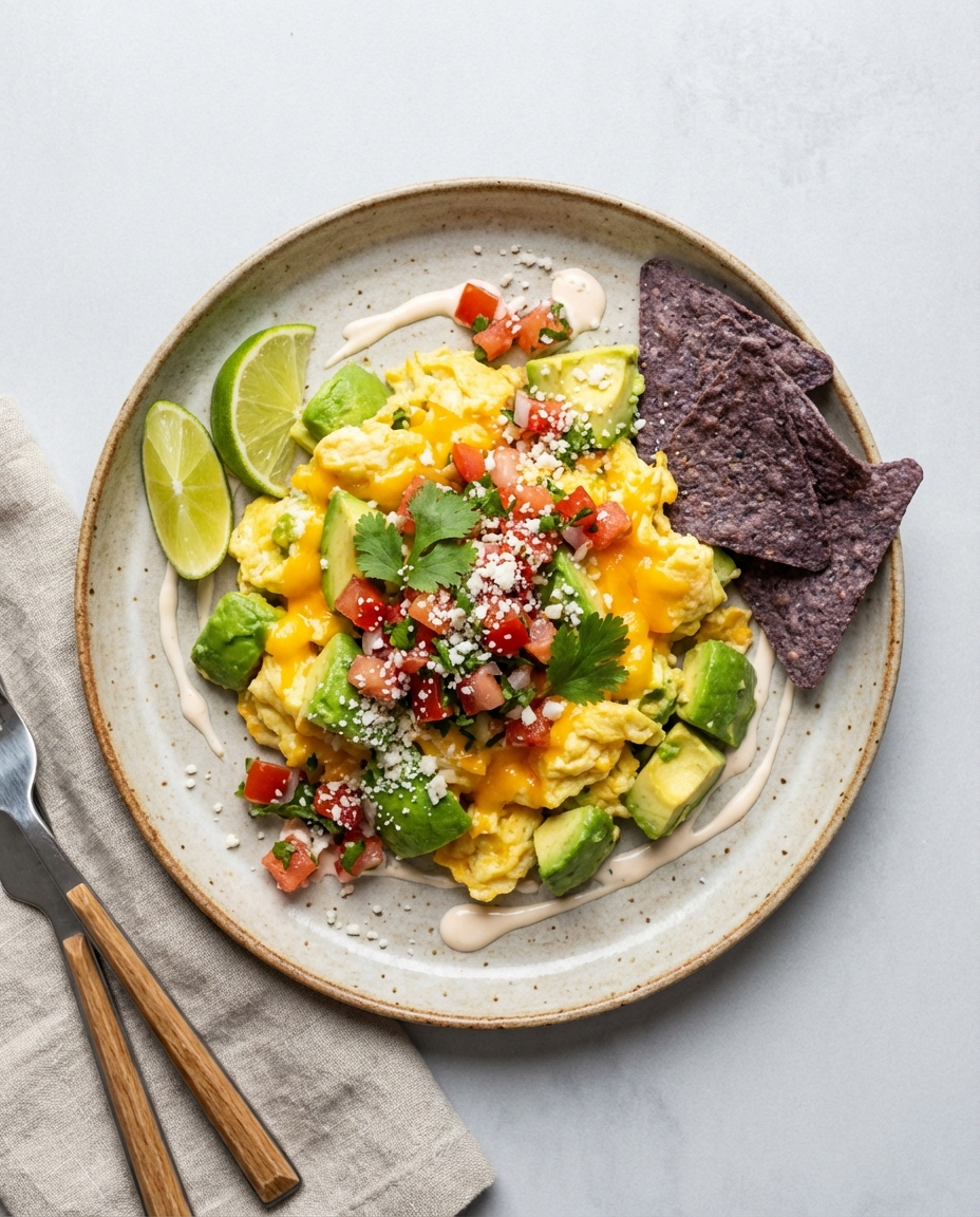 Avocado–Egg Scramble with Cheddar & Fresh Salsa (Mexican-inspired)