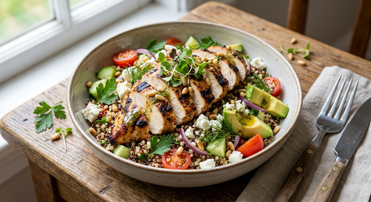 Grilled Chicken & Quinoa Salad with Feta - Delicious Homemade Recipe