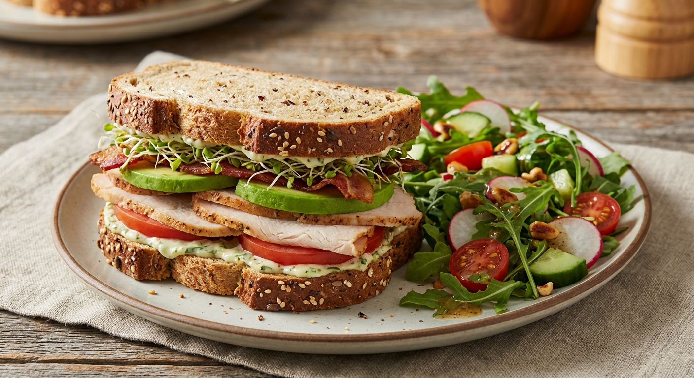 Turkey & Avocado Whole-Grain Sandwich with Side Salad
