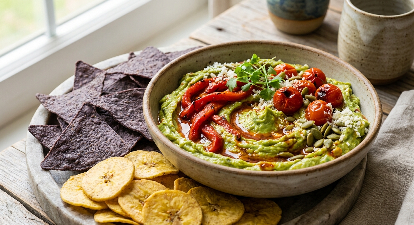Bright Mexican Guacamole with Roasted Red Pepper