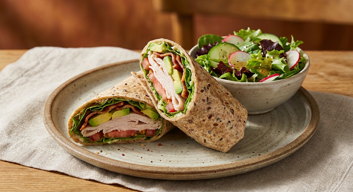 Turkey & Avocado Whole-Grain Wrap with Simple Side Salad