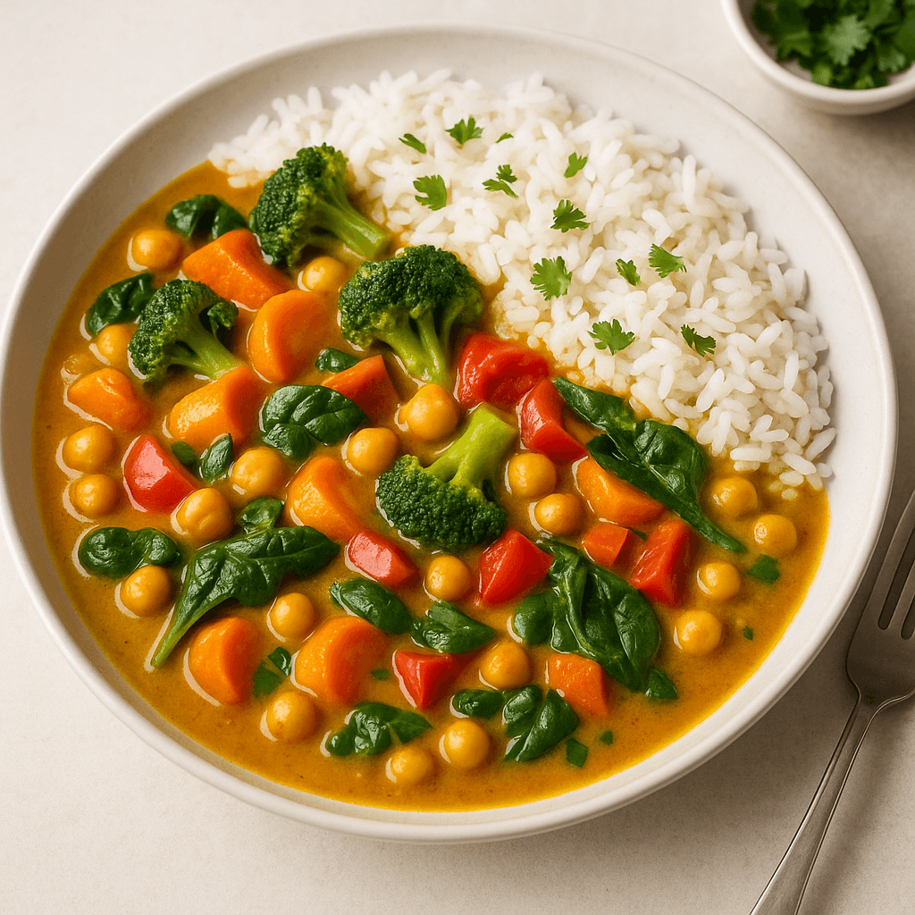 Vegetable Curry with Chickpeas and Rice