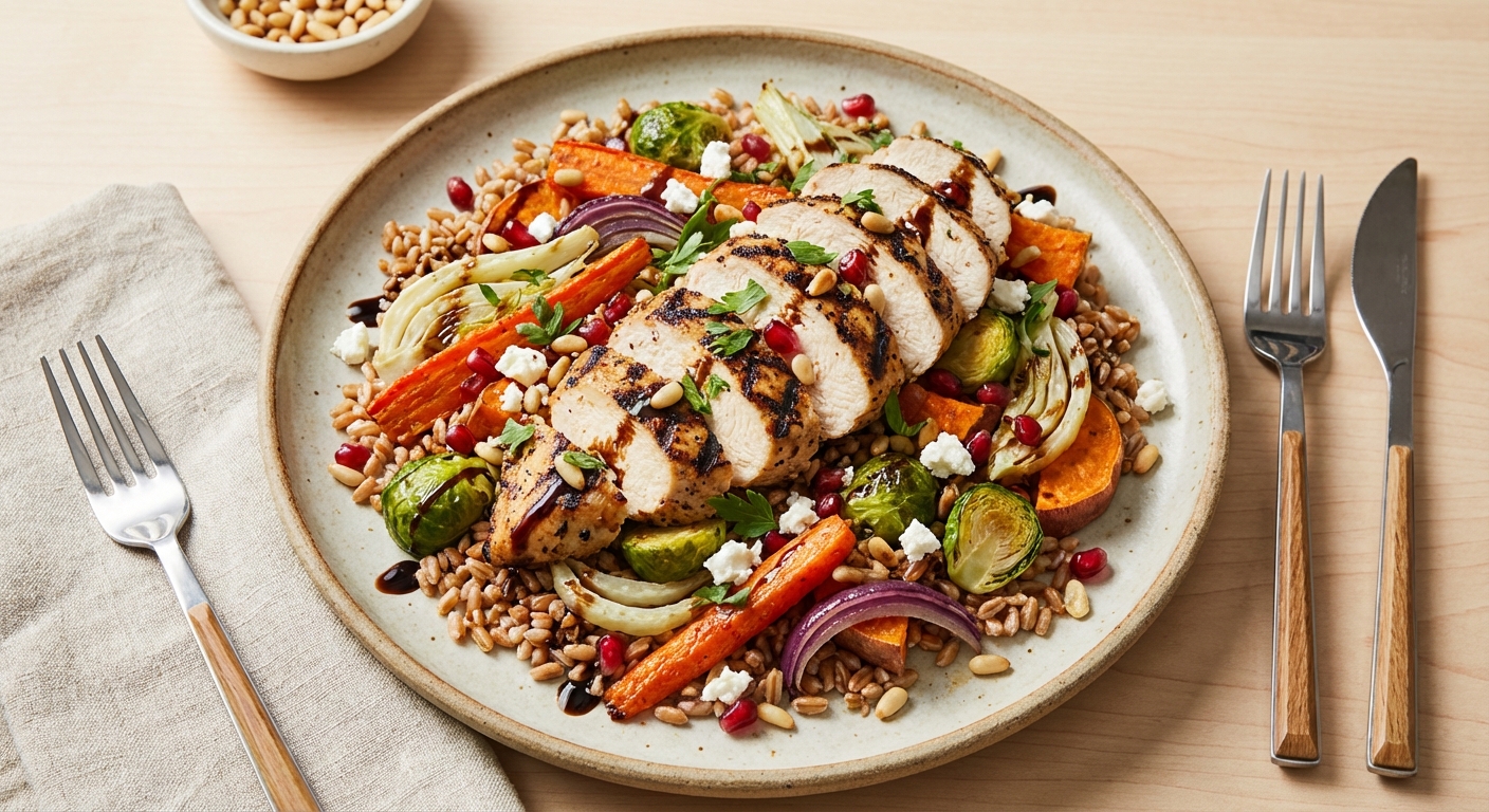 Grilled Chicken & Farro Salad with Roasted Vegetables