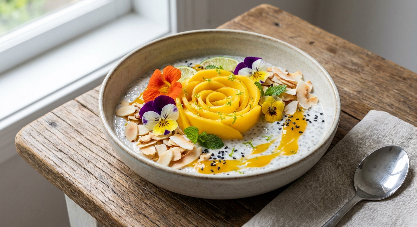 Mango & Coconut Breakfast Bowl with Sliced Almonds (Asian-inspired)