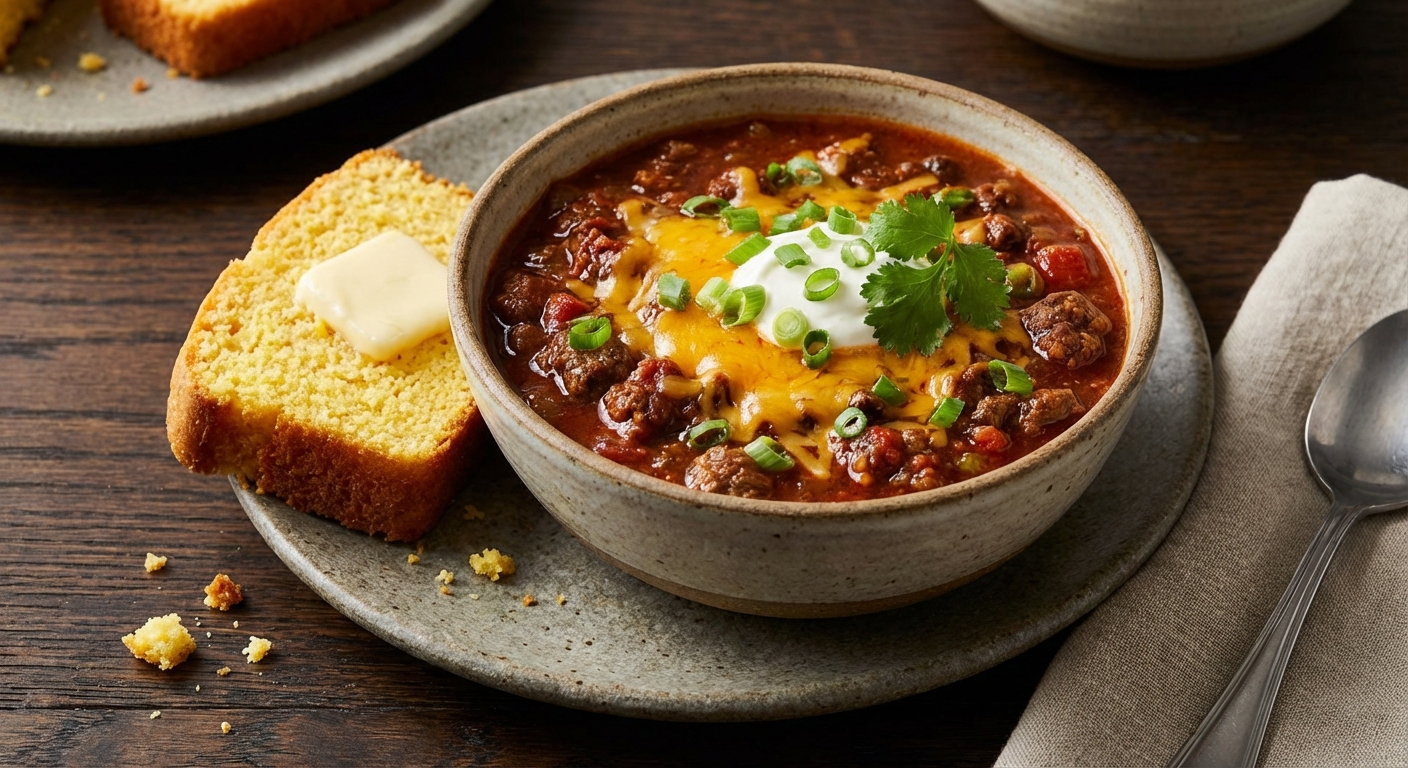 Hearty Beef Chili with Cornbread