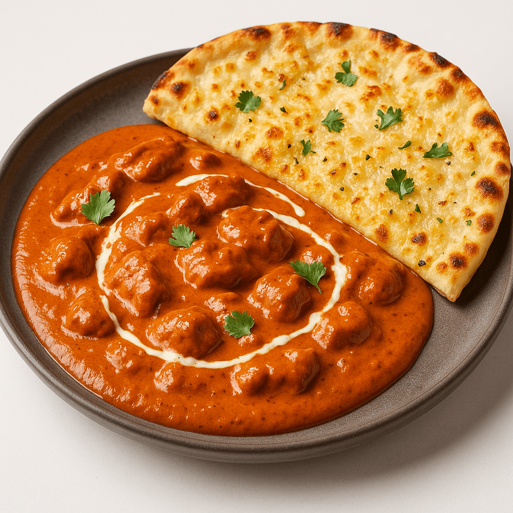 Butter Chicken and Cheesy Garlic Naan