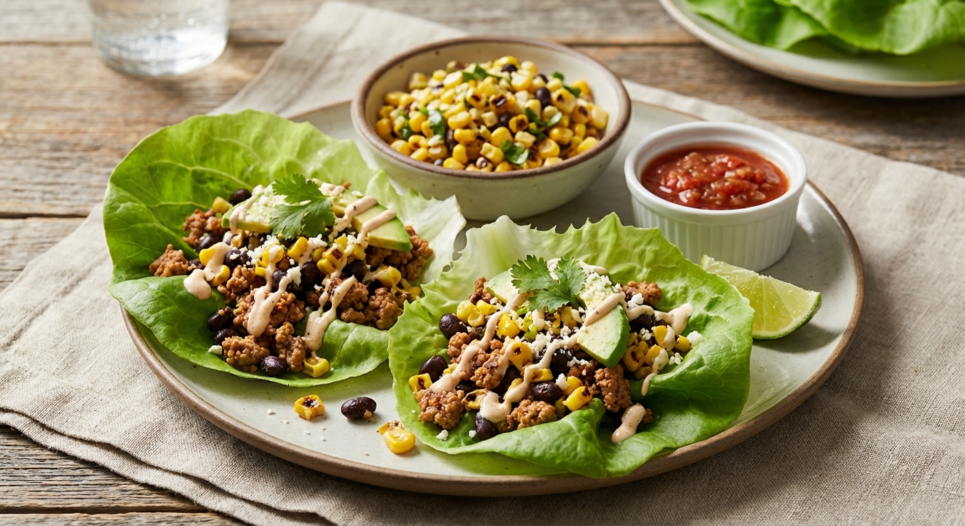 Turkey & Black Bean Lettuce Wraps with Corn Salad