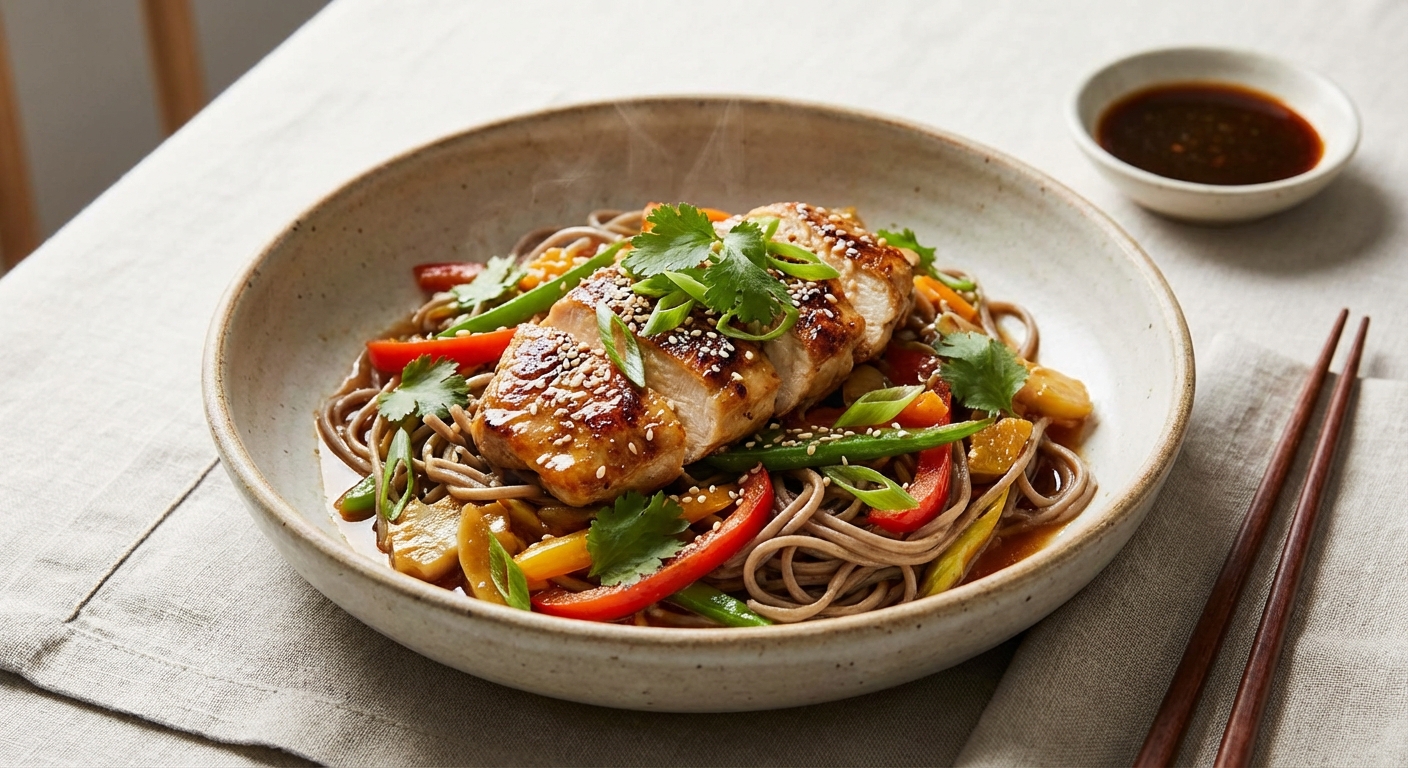 Ginger-Sesame Chicken & Vegetable Stir-Fry with Soba Noodles