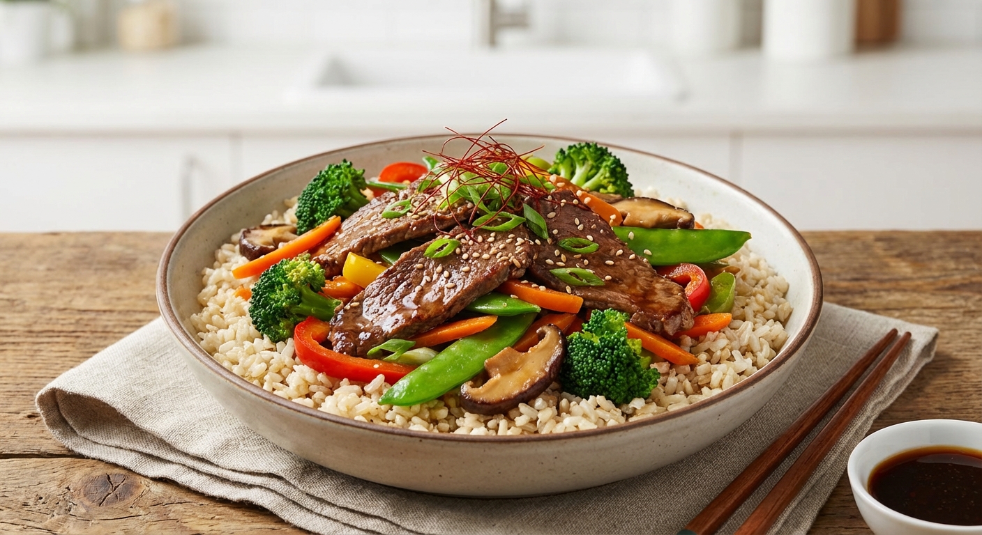 Beef & Vegetable Stir-Fry with Brown Rice