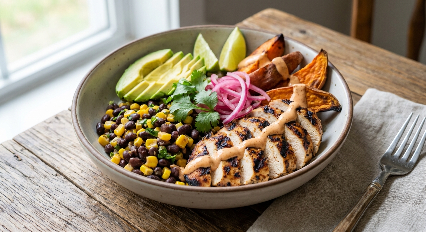 Grilled Chicken, Roasted Sweet Potato & Black Bean Bowl