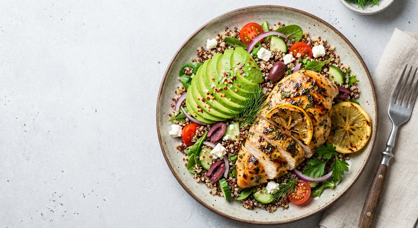Grilled Lemon-Herb Chicken & Quinoa Salad with Avocado