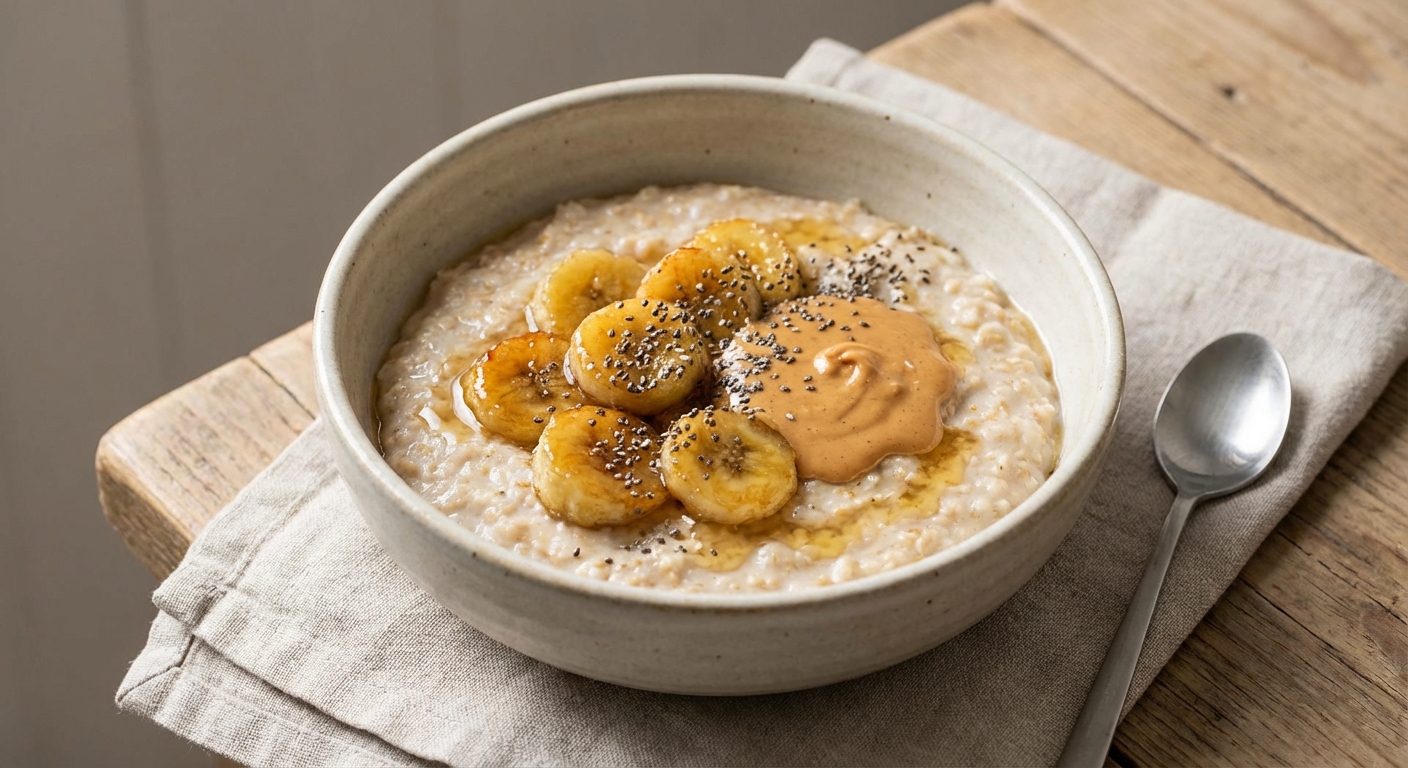 Warm Oatmeal with Banana, Peanut Butter & Chia