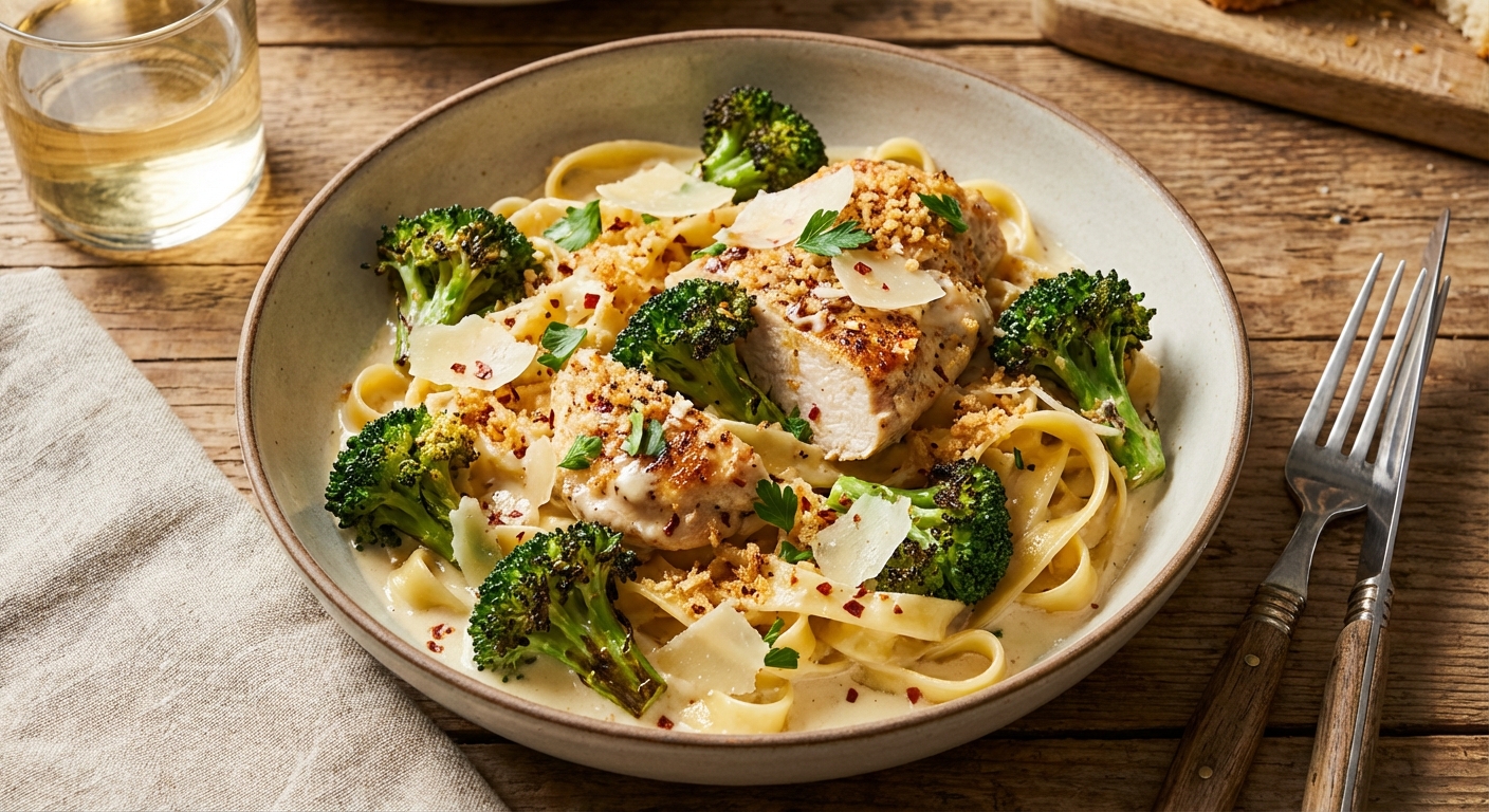 Creamy Garlic Chicken & Broccoli Pasta