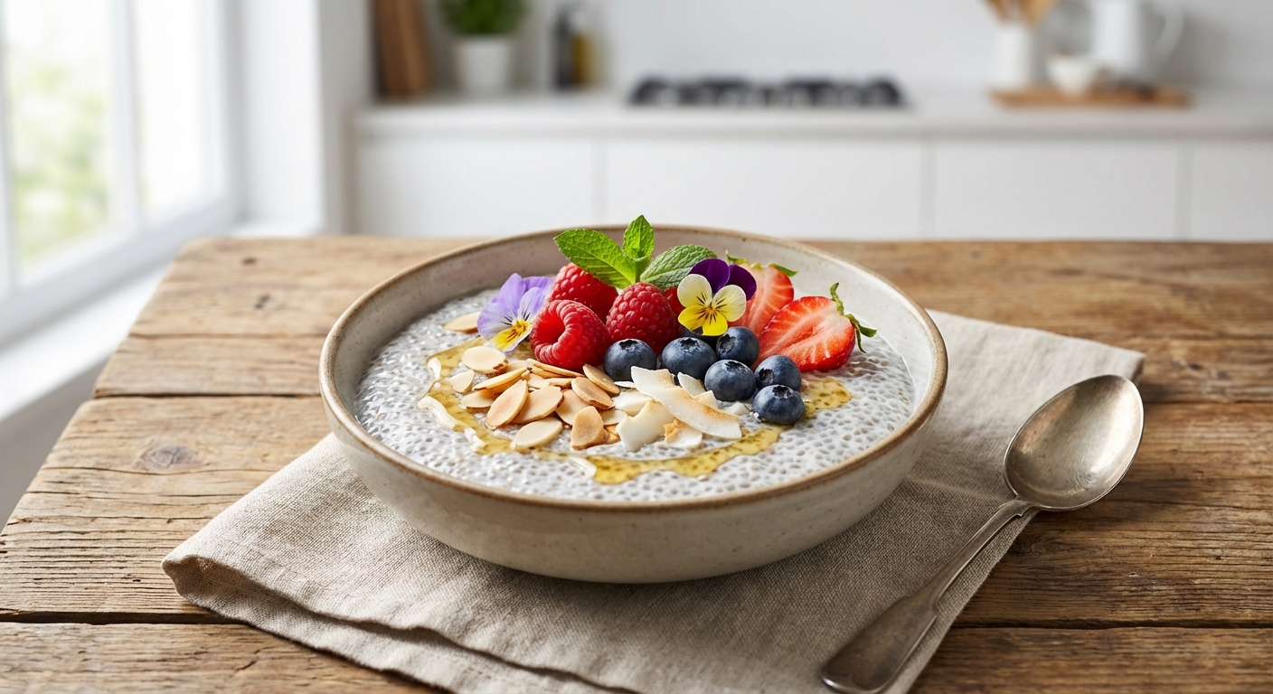 Coconut Chia Pudding with Berries & Almonds