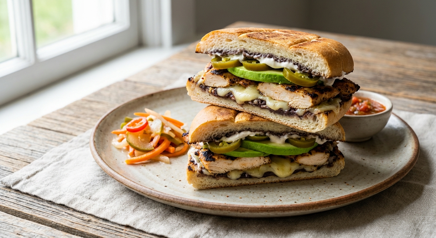 Grilled Chicken Torta with Avocado & Pickled Jalapeños