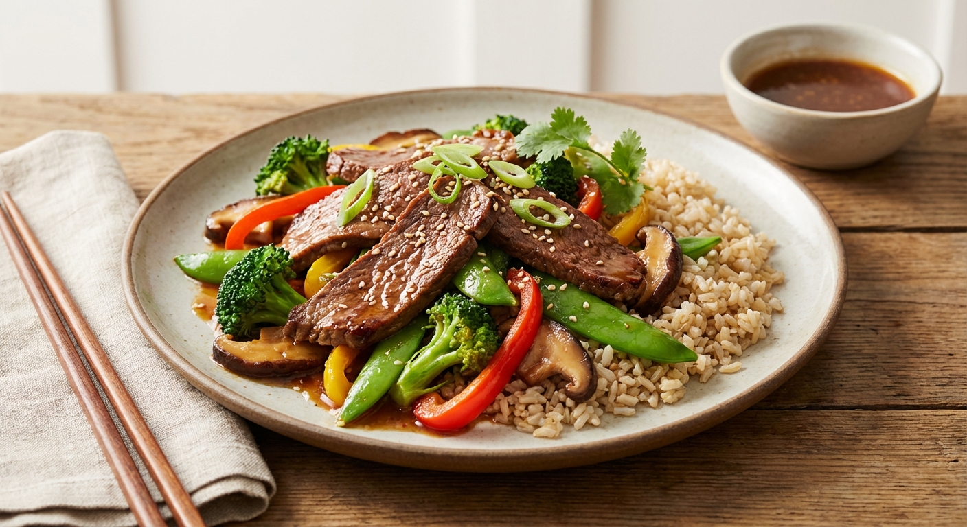 Beef & Vegetable Stir-Fry with Brown Rice