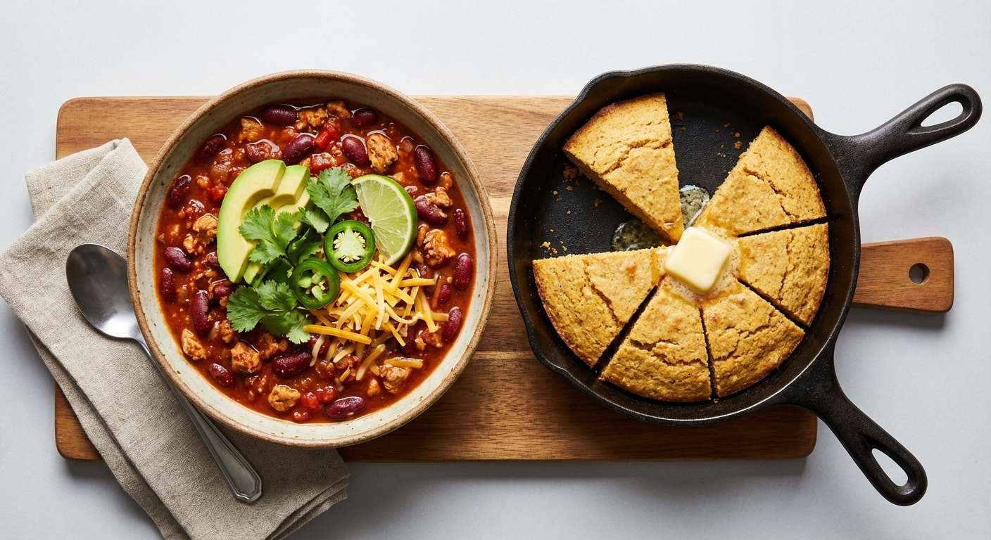 Turkey & Kidney Bean Chili with Whole-Grain Cornbread