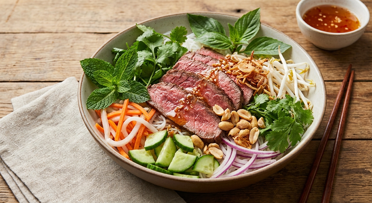 Vietnamese-Style Quick-Seared Beef Salad with Rice Vermicelli (Bún Bò Gỏi Style)