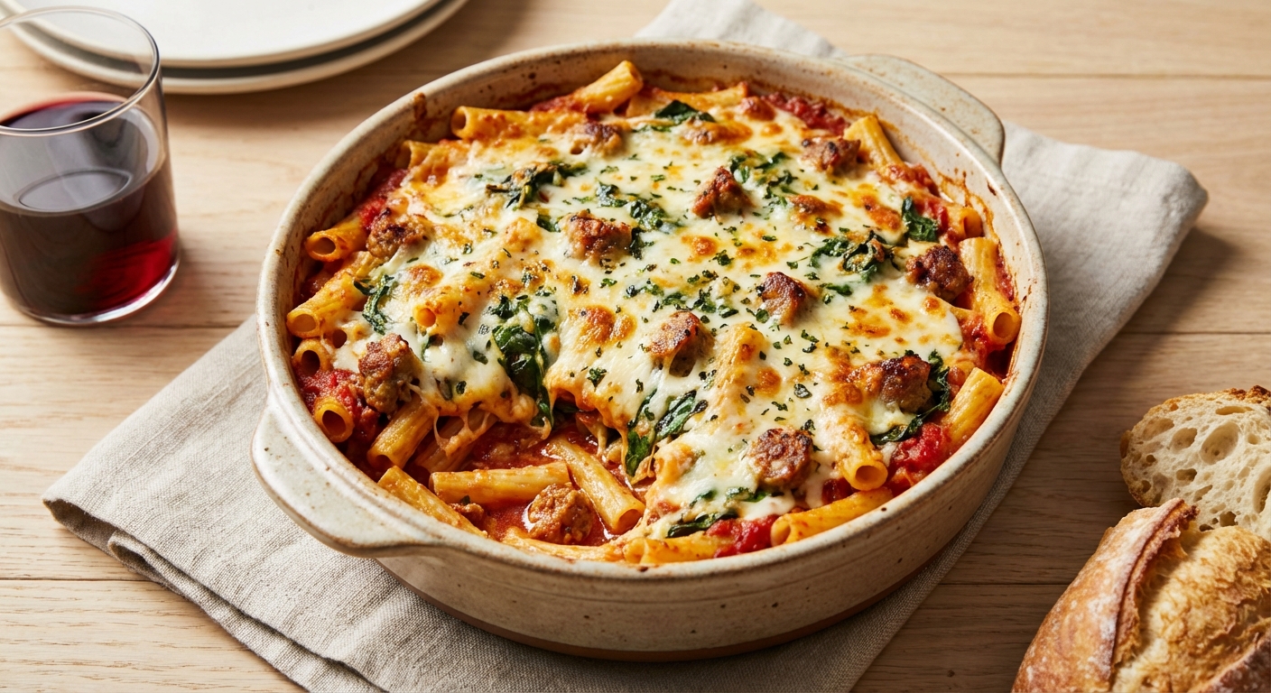 Baked Ziti with Turkey & Spinach