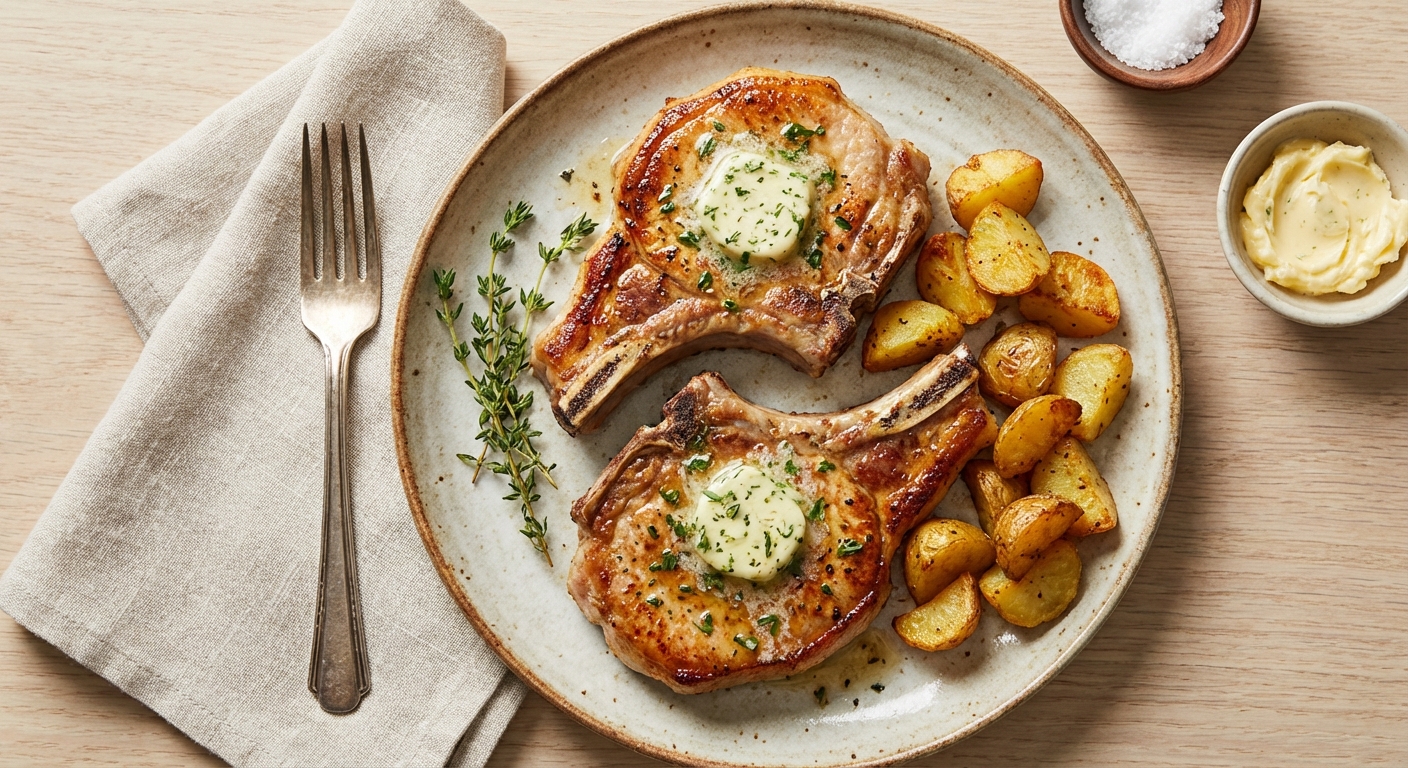 Keto Pork Chops with Herbed Butter and Sautéed Potatoes
