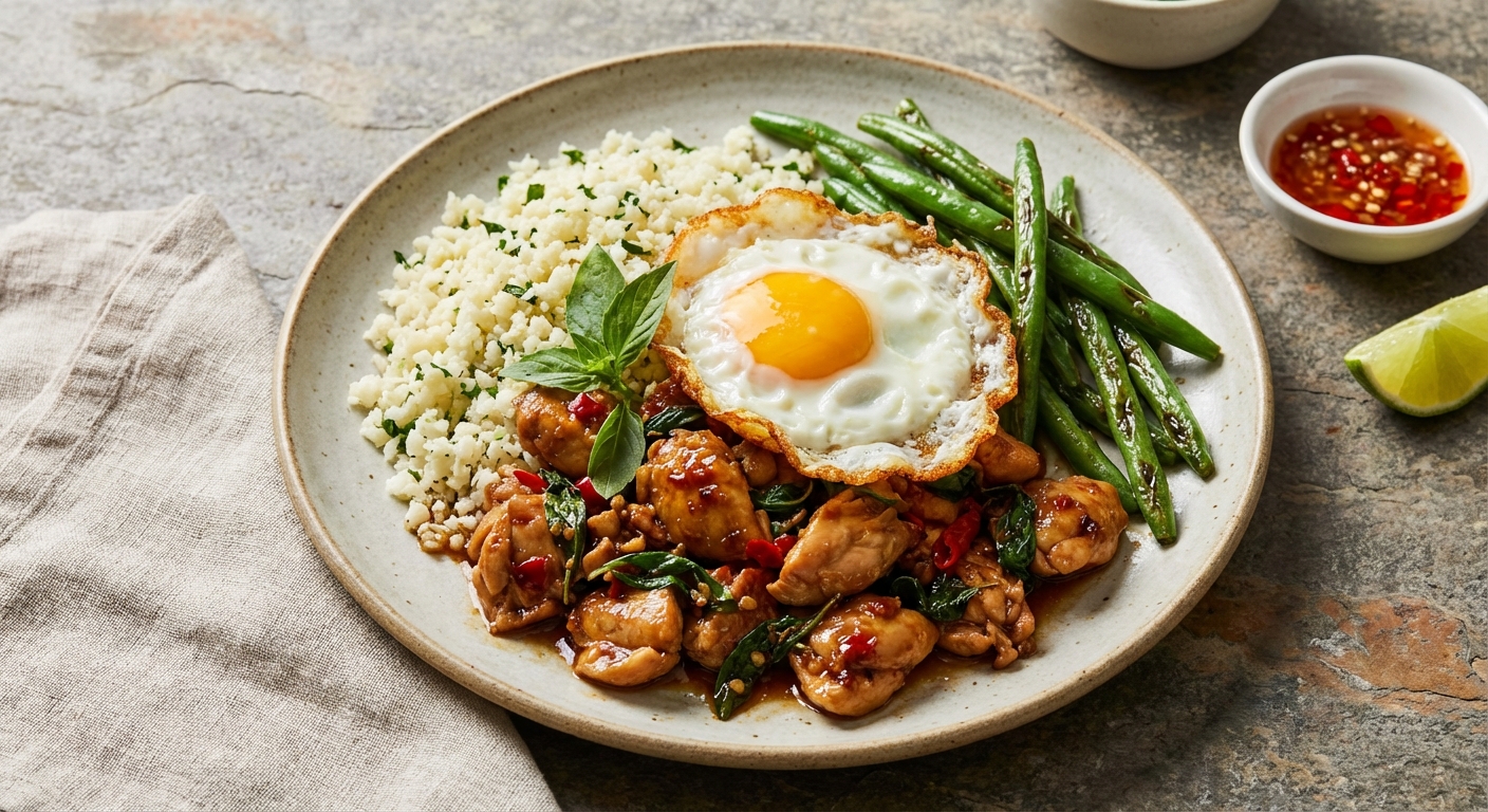 Thai Basil Chicken (Pad Krapow) with Cauliflower Rice & Green Beans