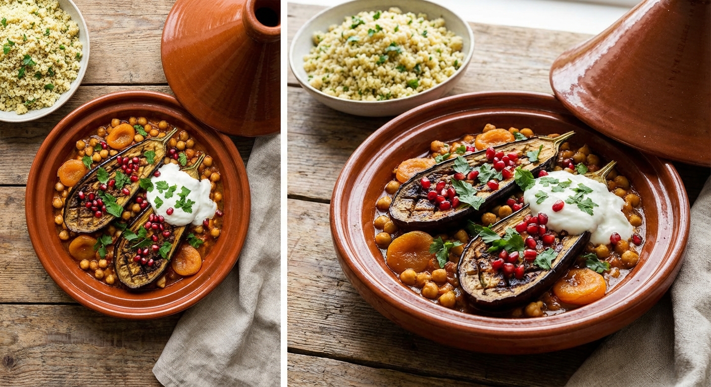Roasted Eggplant & Chickpea Tagine with Herbed Couscous and Yogurt