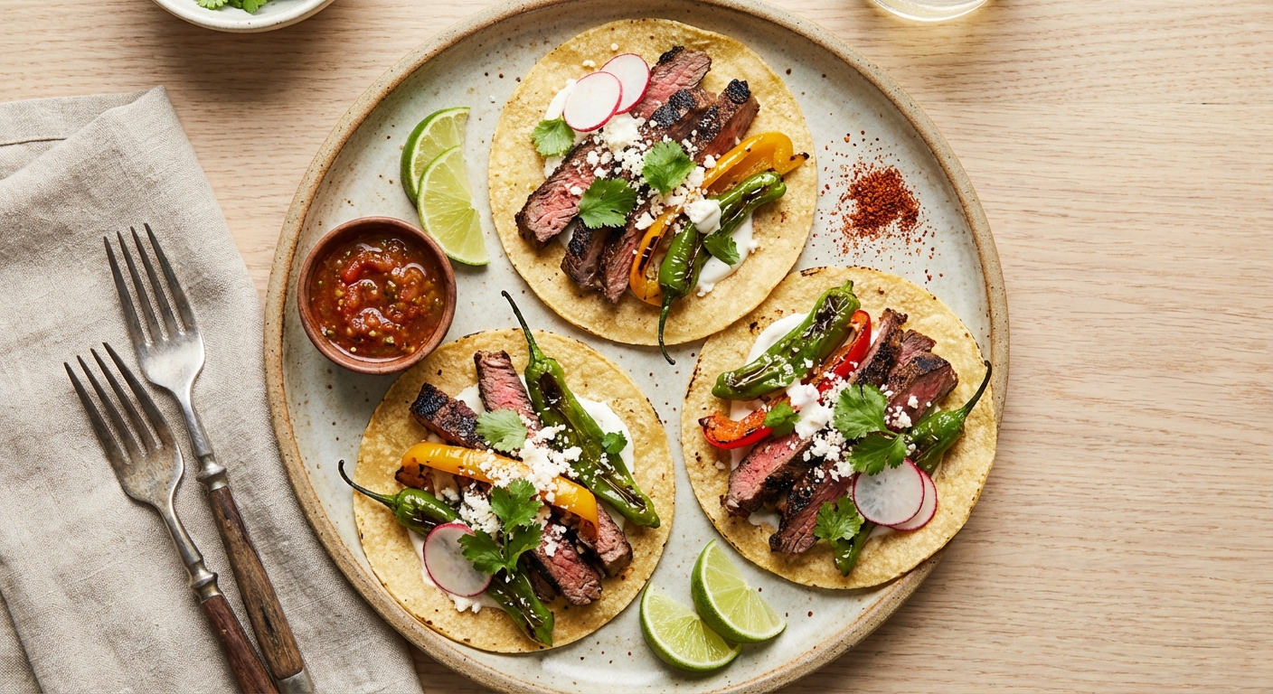 Carne Asada Street Tacos with Grilled Peppers