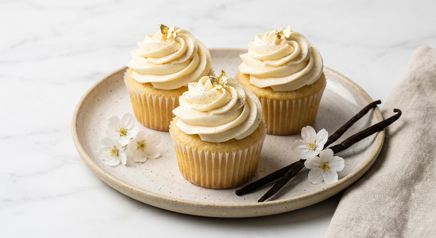 Classic Vanilla Cupcakes with Silky Vanilla Buttercream