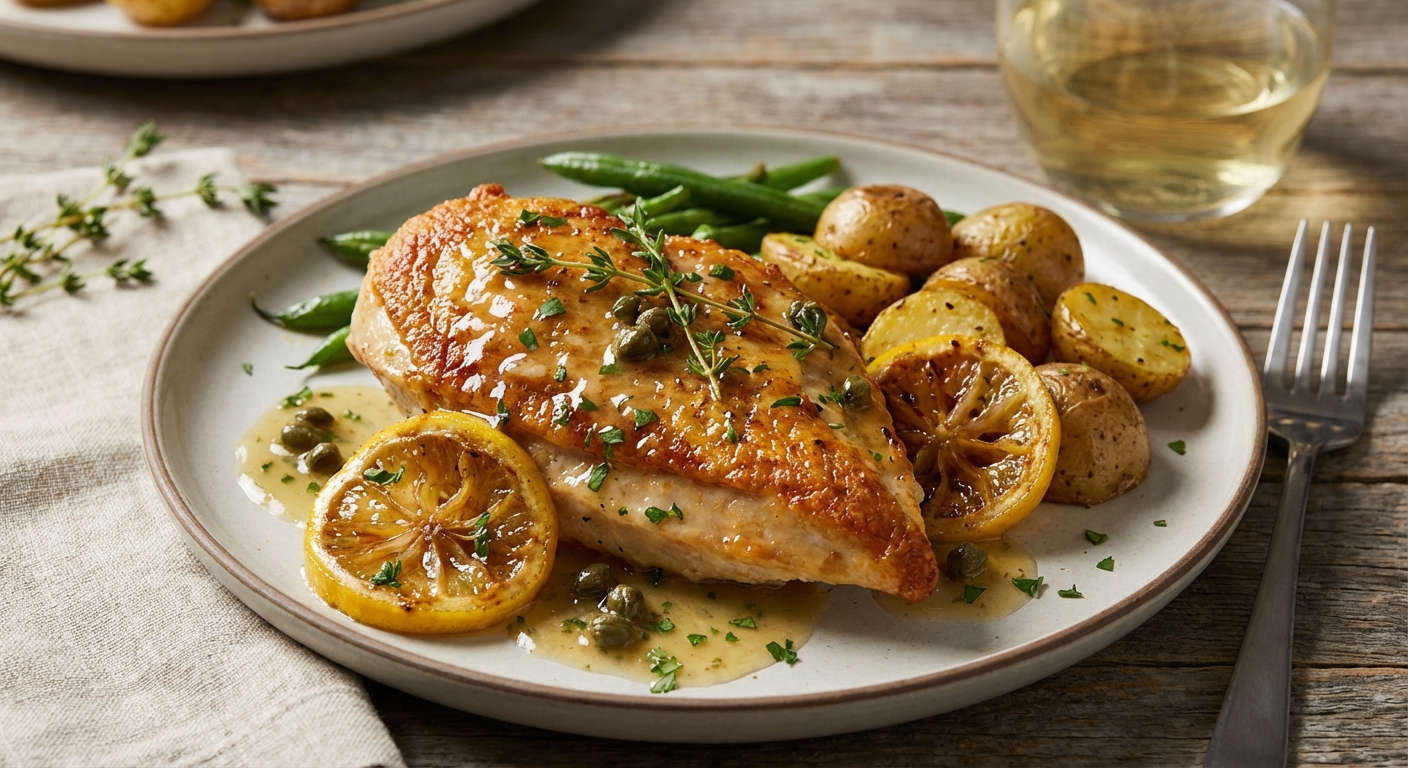 Pan‑Seared Chicken with Lemon‑Thyme Pan Sauce (Bistro Style)