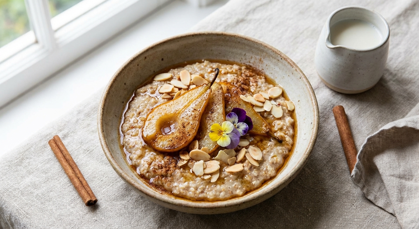Cinnamon-Spiced Quinoa Porridge with Pears & Toasted Almonds