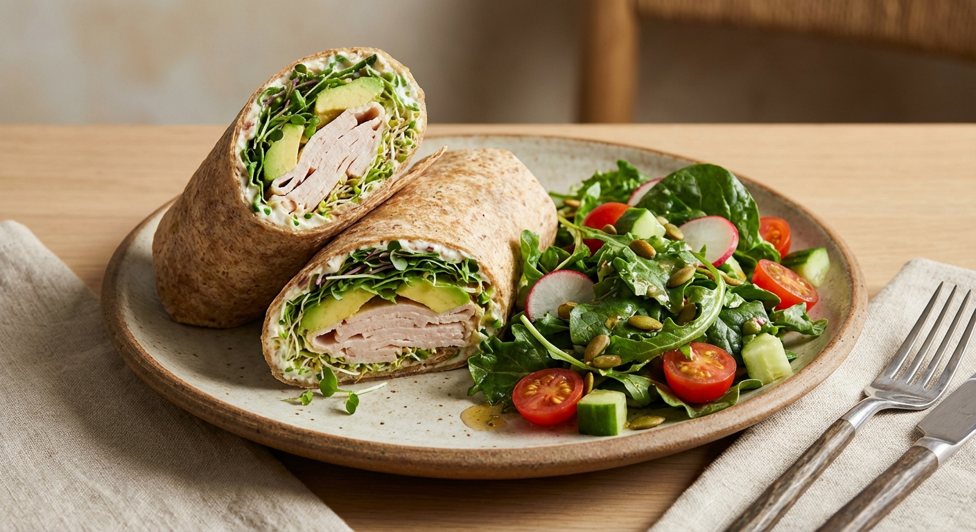 Turkey & Avocado Whole-Grain Wrap with Side Salad