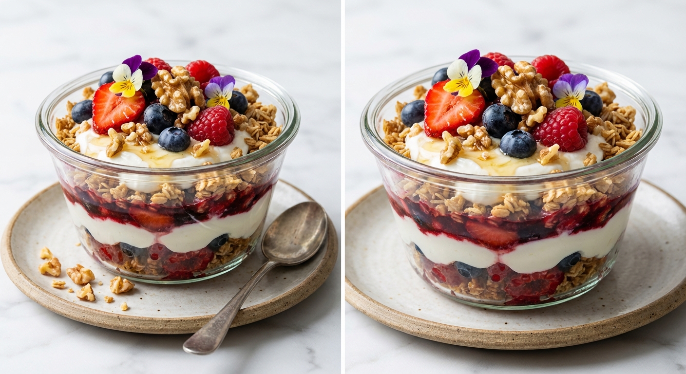 Greek Yogurt & Berry Parfait with Granola & Walnuts