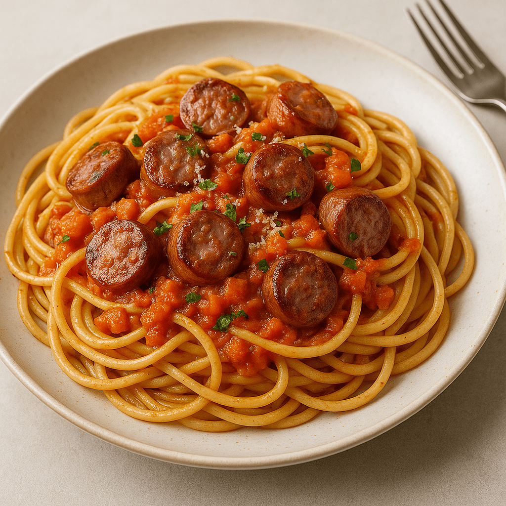 Sausage Spaghetti with Tomato-Carrot Sauce