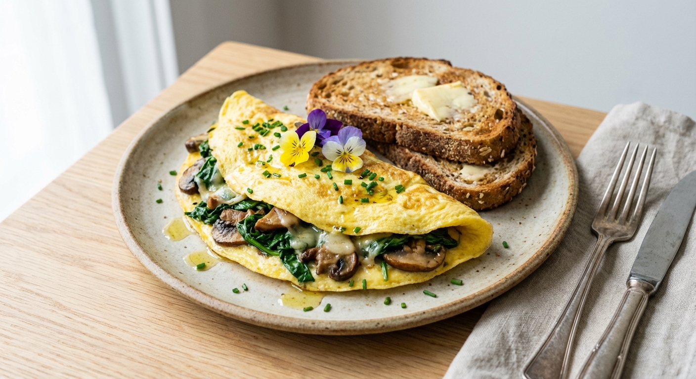 Spinach & Mushroom Omelette with Whole Grain Toast