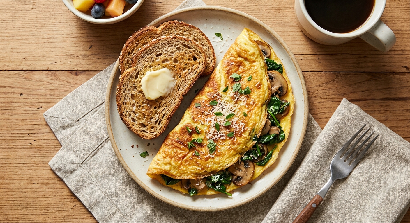 Spinach & Mushroom Omelet with Whole-Grain Toast