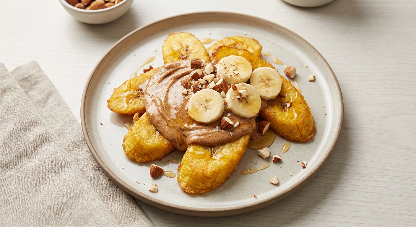 Banana & Almond Butter on Sliced Plantain