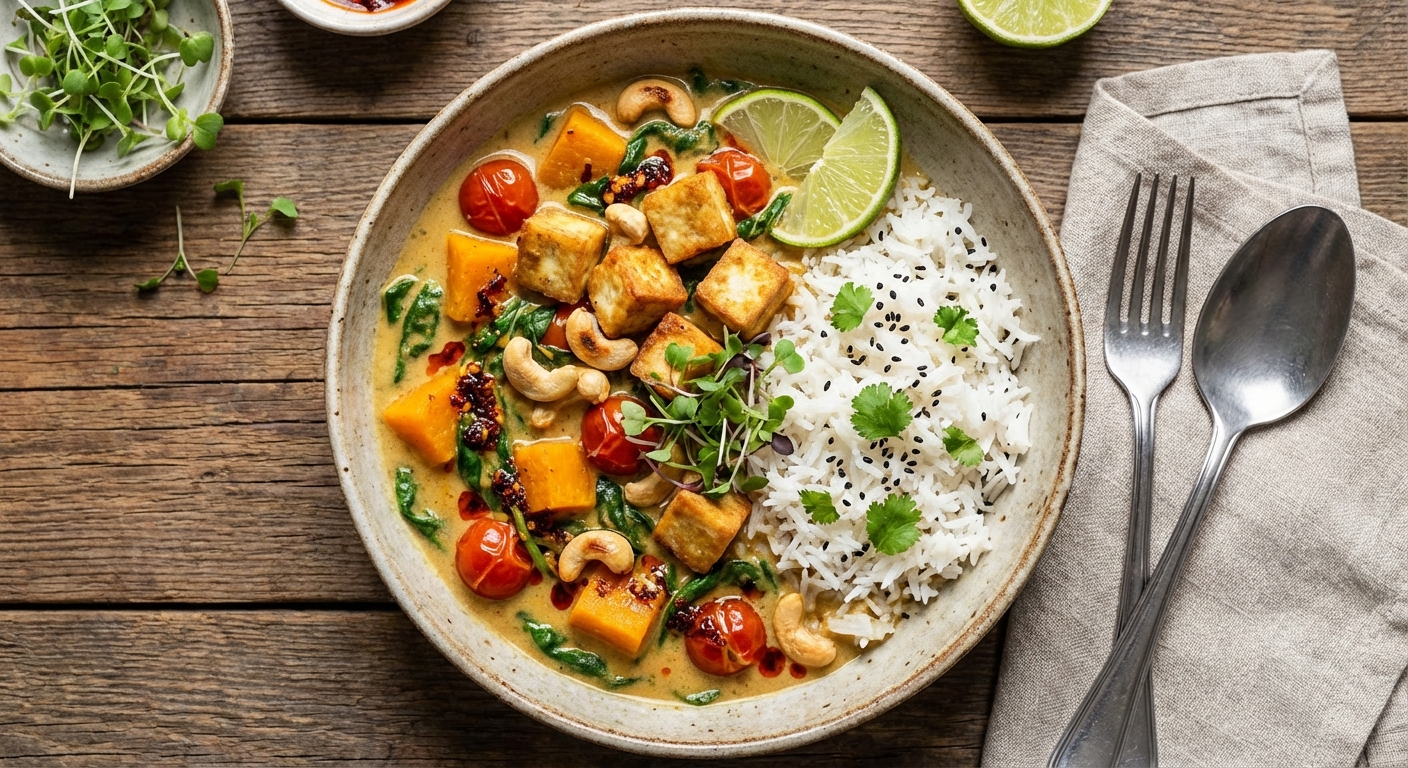 Vegetable Curry with Tofu and Basmati Rice
