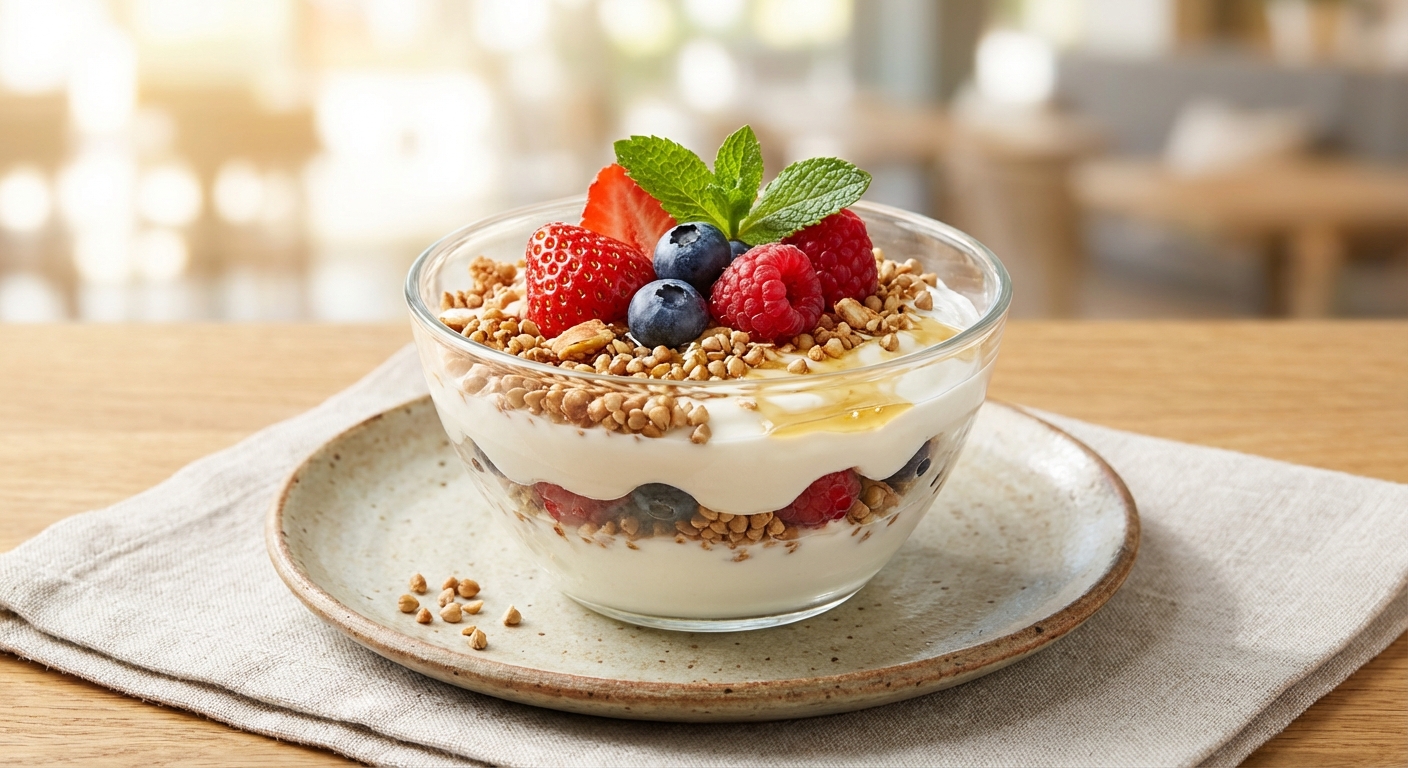Greek Yogurt Parfait with Berries & Buckwheat-Almond Granola