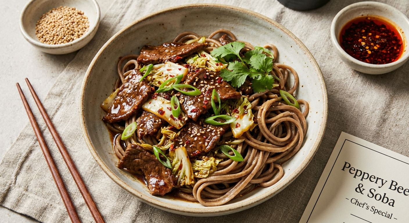 Peppery Beef & Cabbage Stir‑Fry with Chewy Buckwheat Soba Noodles