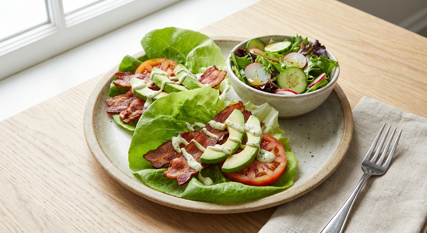 Turkey Bacon BLT Lettuce Wrap with Side Salad