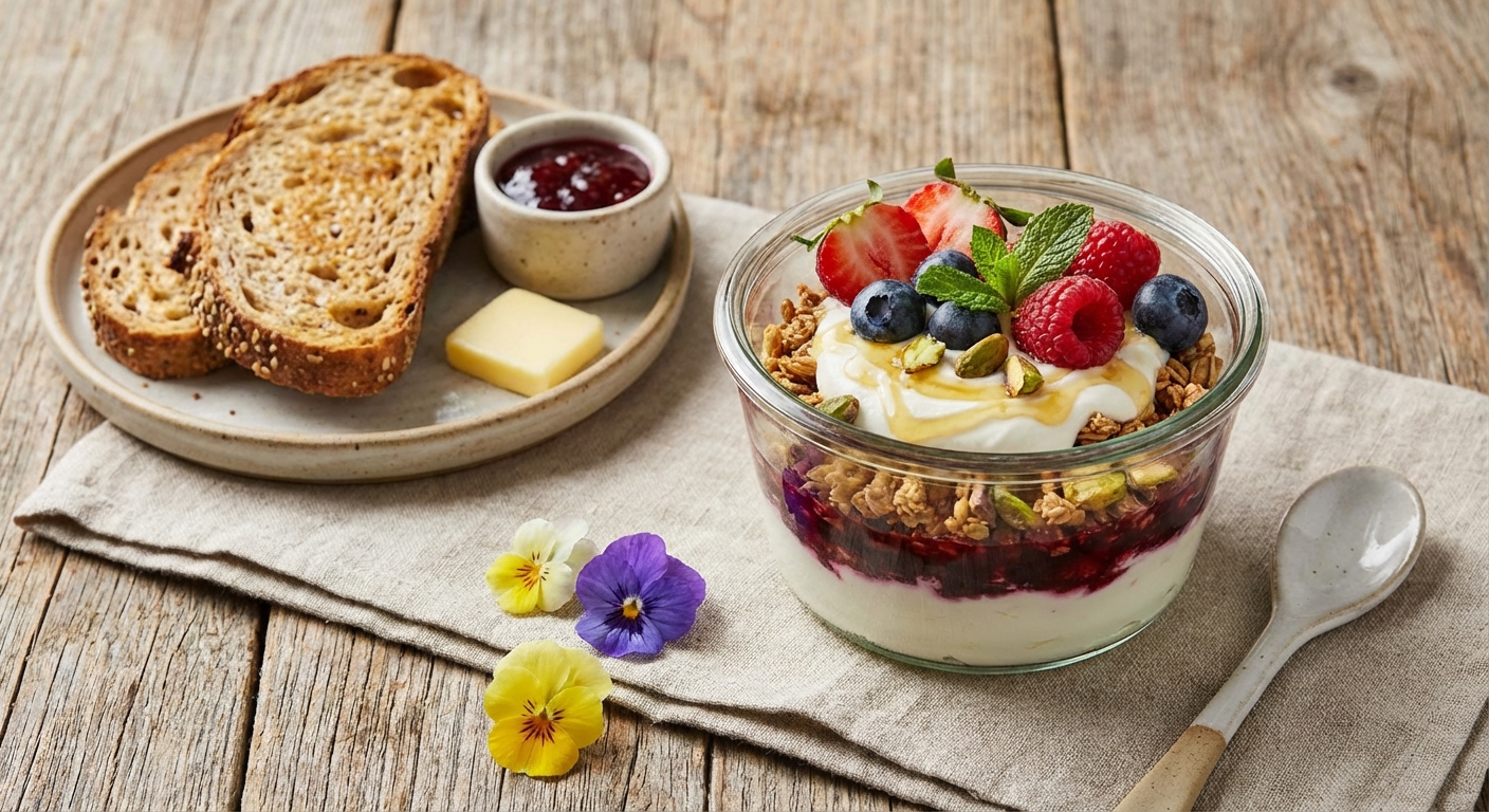 Greek Yogurt & Berry Parfait with Whole-Grain Toast