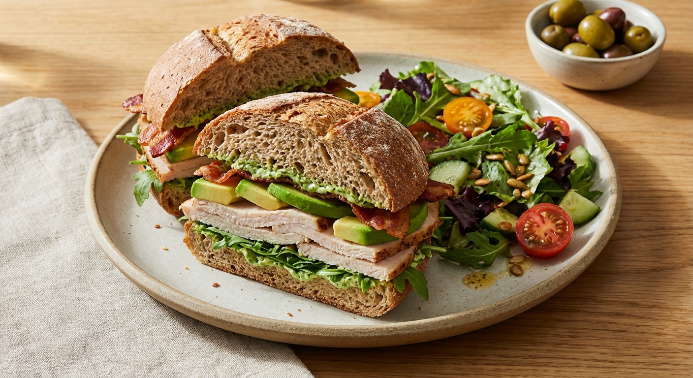 Turkey & Avocado Whole-Grain Sandwich with Side Salad