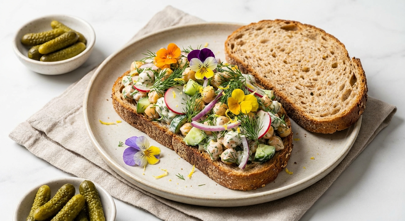 Bright Dill Chickpea Salad Sandwich on Whole-Grain