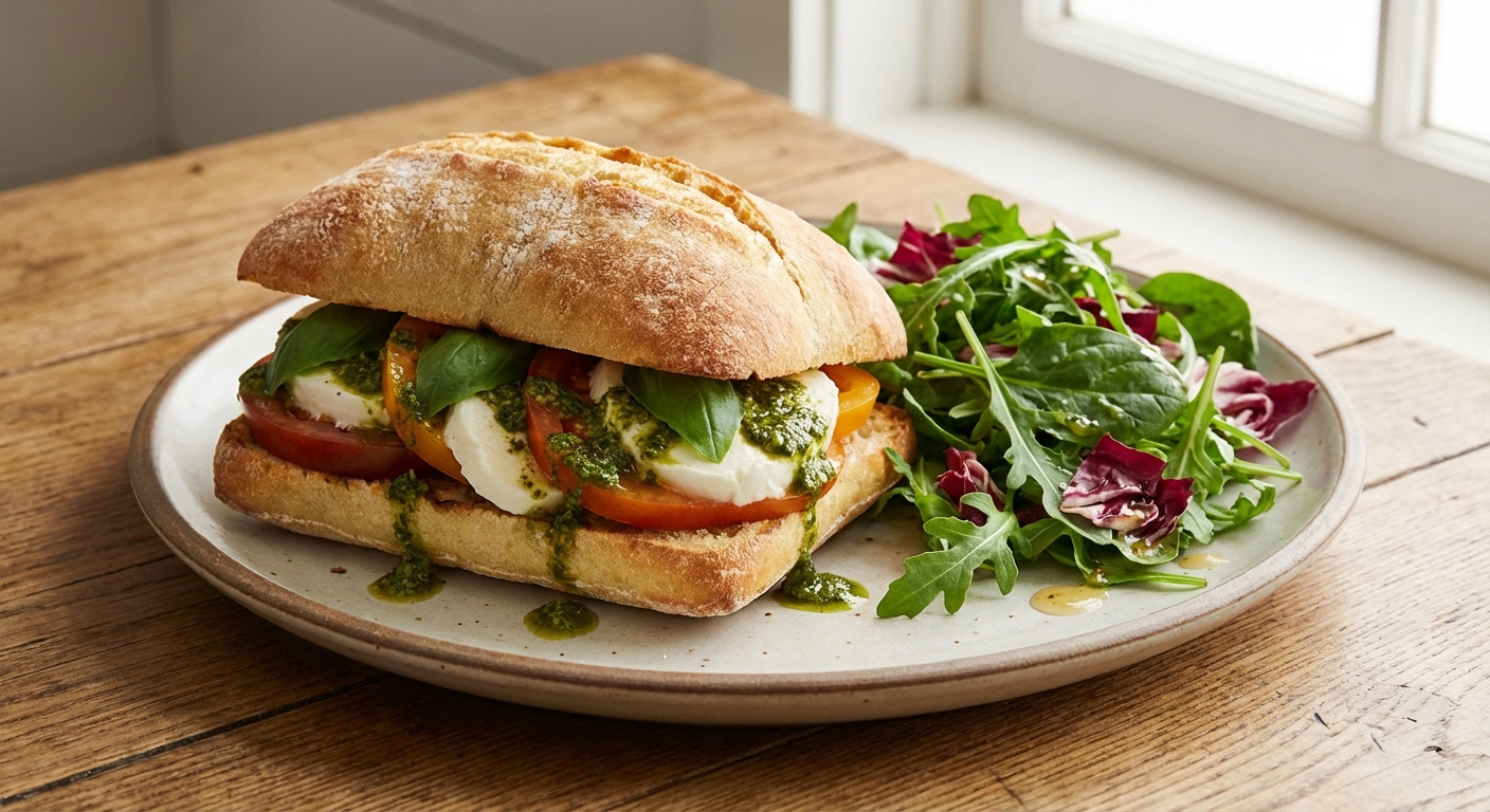 Caprese Sandwich with Pesto & Side Mixed Greens