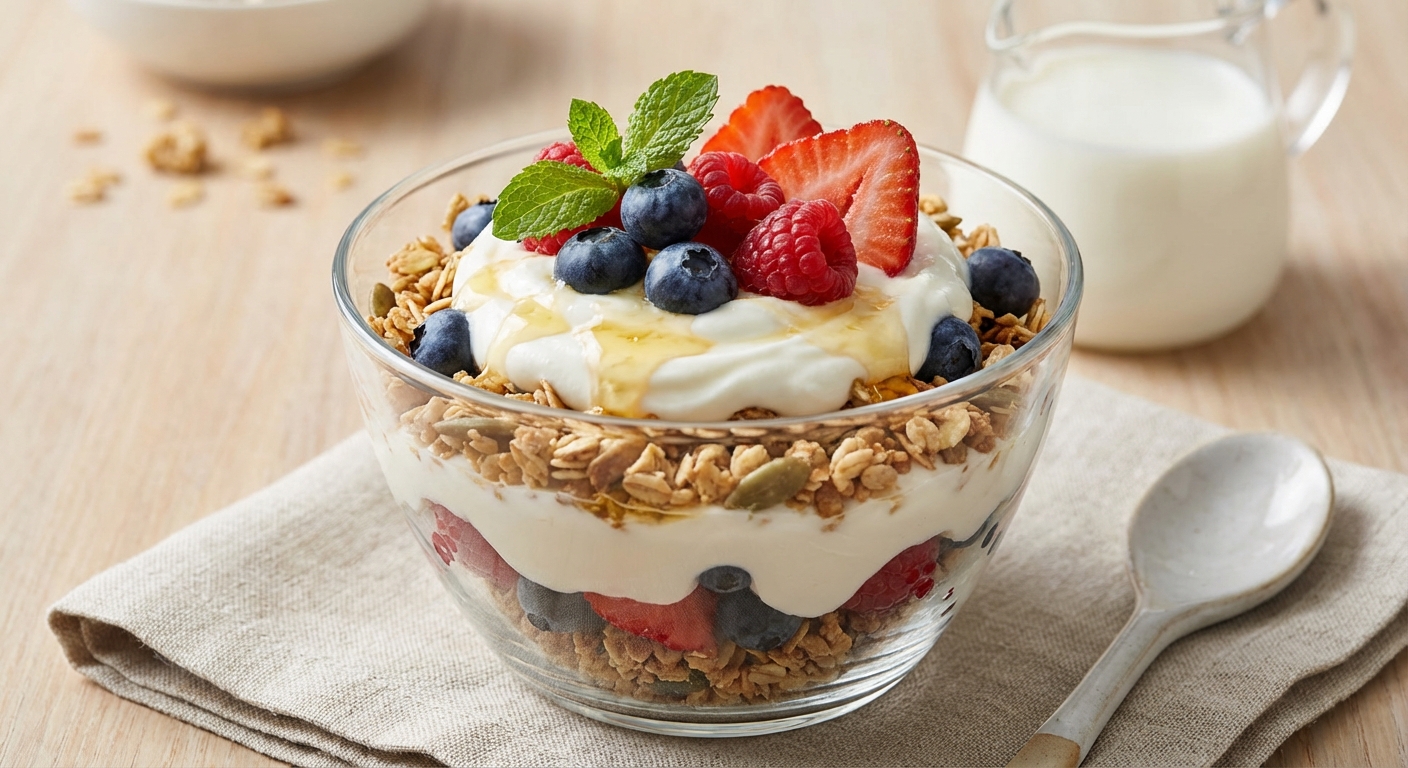 Greek Yogurt Parfait with Egg‑Free Granola & Berries