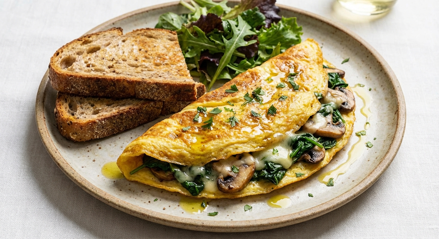 Spinach & Mushroom Omelette with Whole-Grain Toast