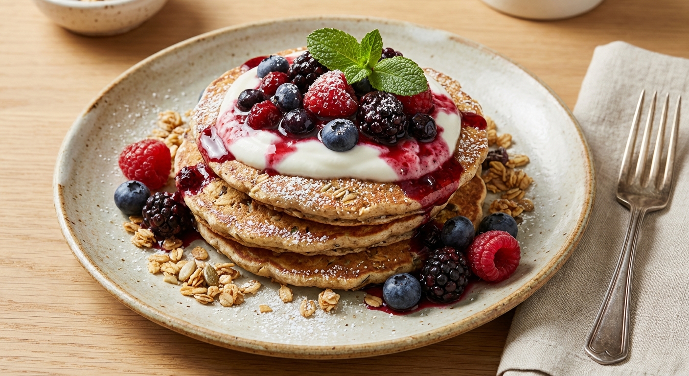 Whole-Grain Pancakes with Berry Compote & Greek Yogurt