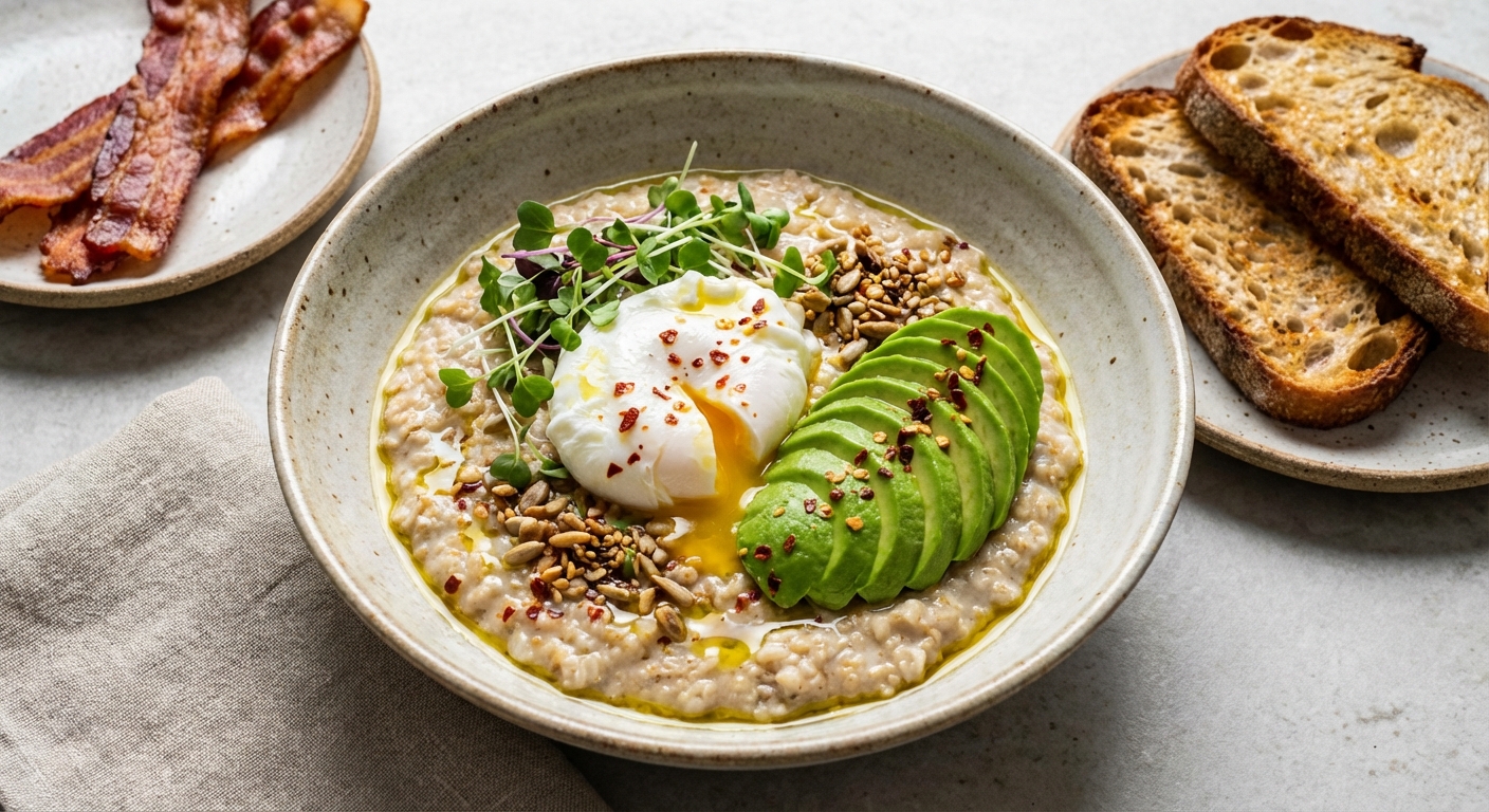 Savory Oatmeal with Poached Egg & Avocado
