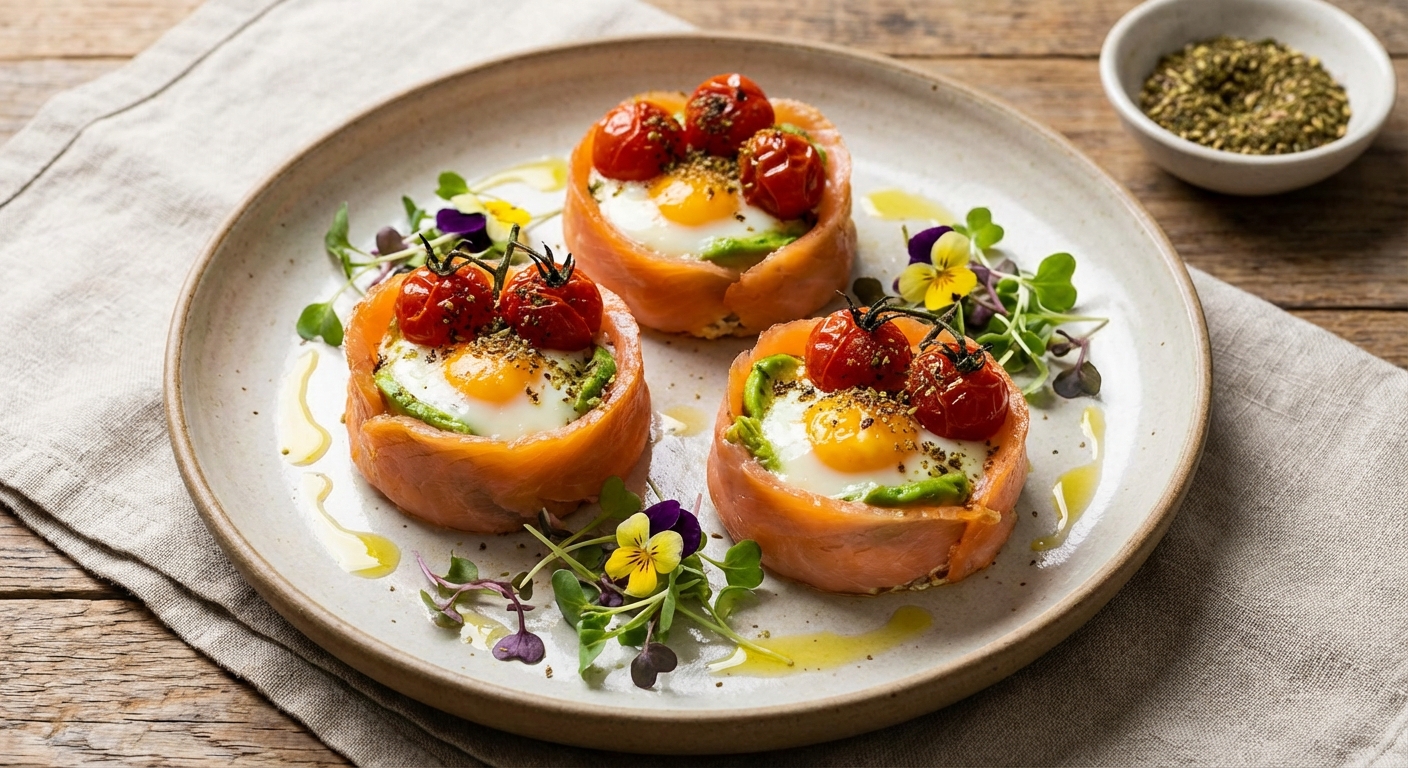 Smoked Salmon & Avocado Egg Cups with Za'atar Tomatoes