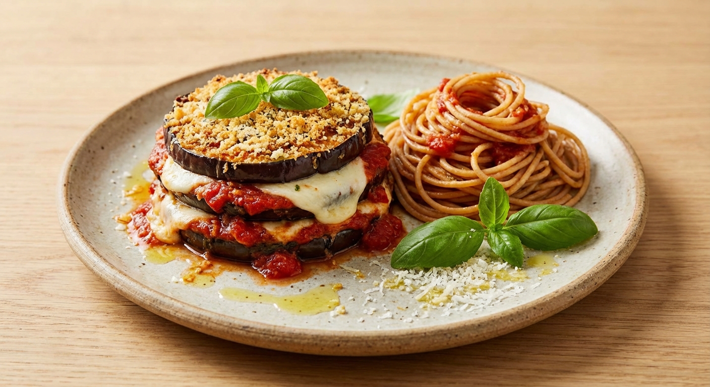 Eggplant Parmesan with Whole-Wheat Spaghetti